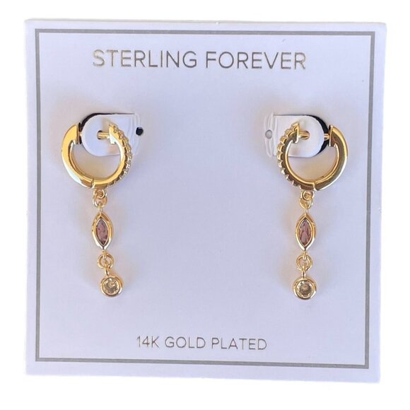 Sterling Forever 14K Gold Plated Dangle Earrings With Purple and Clear Gemstones - Picture 3 of 13